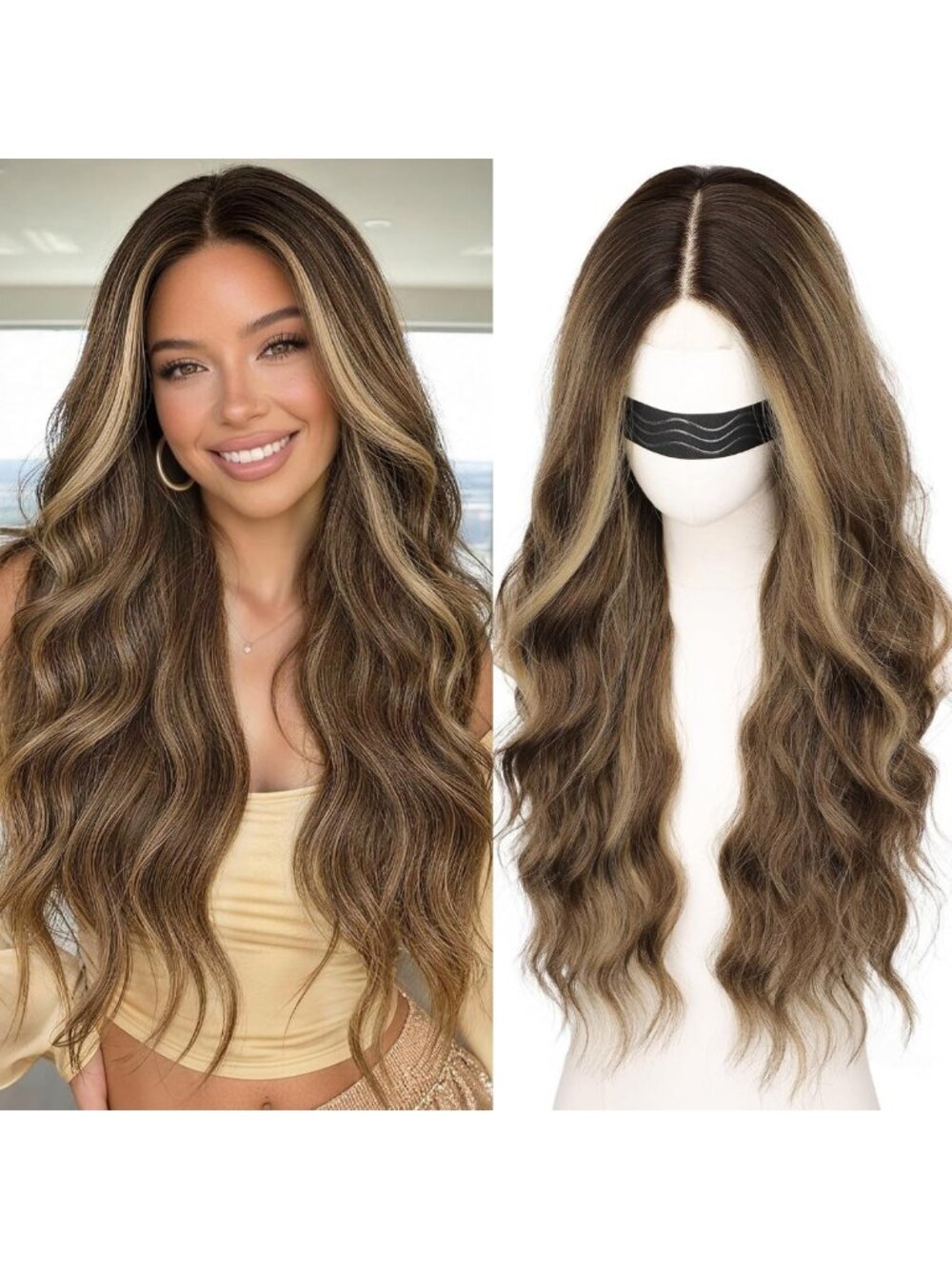26" Long Wavy Lace Part Wig for Women - Highlighted, Natural Look, Stylish Hair